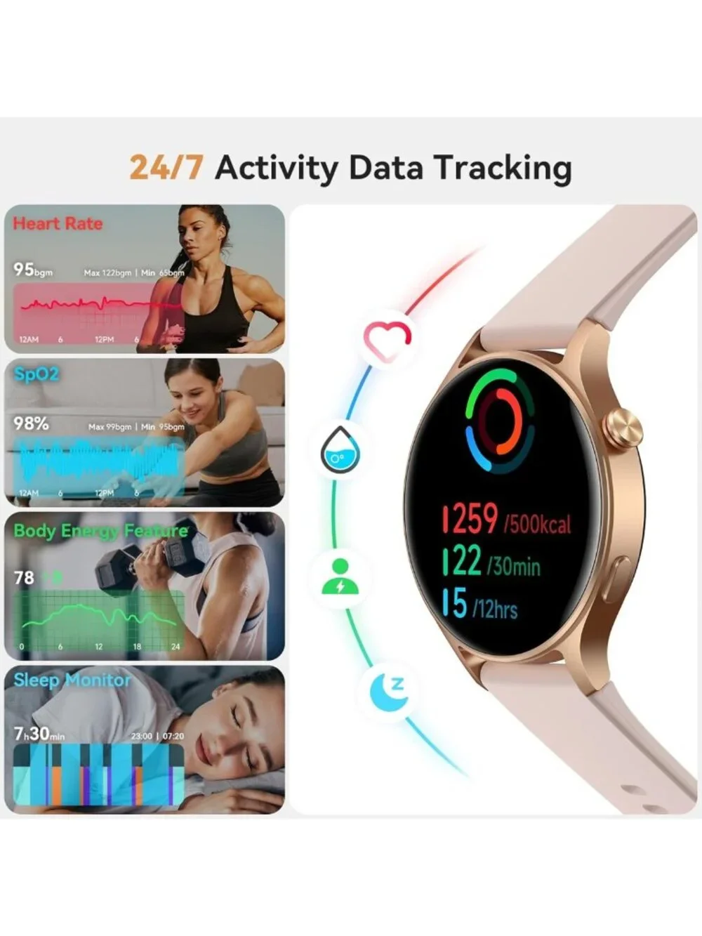 Stylish Smart Watch for Women, Call Function, 1.32'' AMOLED Touchscreen Display